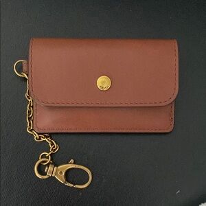 Fossil Brown Leather Key Card Wallet with Chain